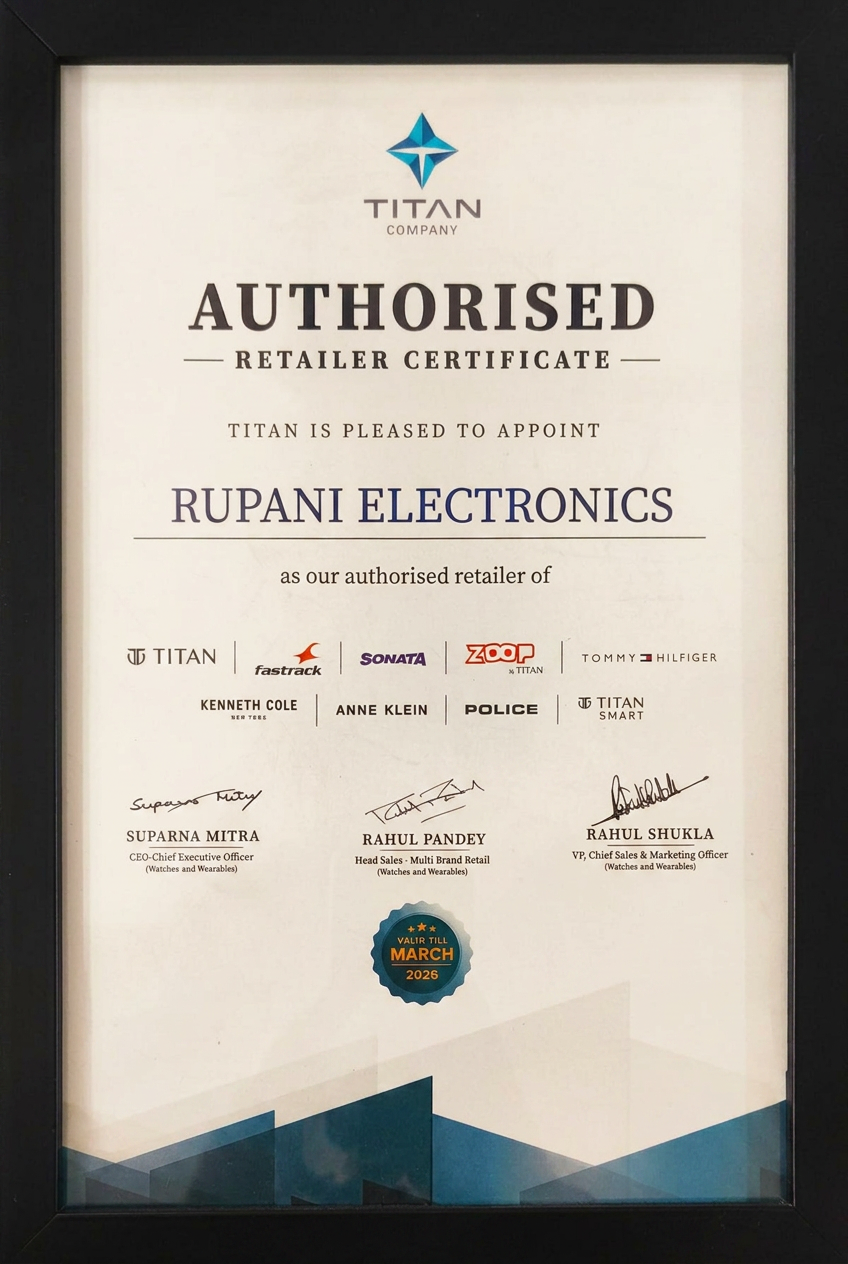 Titan Authorised Retailer Certificate — Rupani Electronics